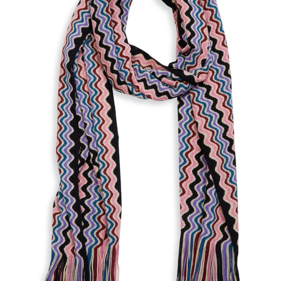 Missoni Multicolor Zigzag Fringe Scarf in Pink Navy & White